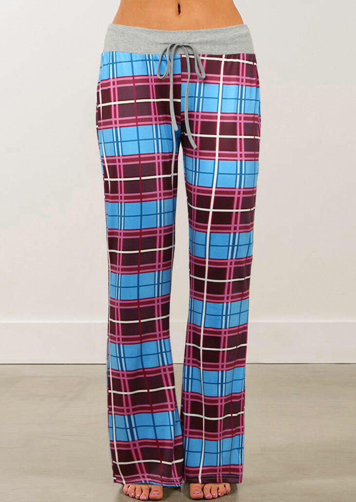 

Plaid Drawstring Wide Leg Pants - Blue, 474790
