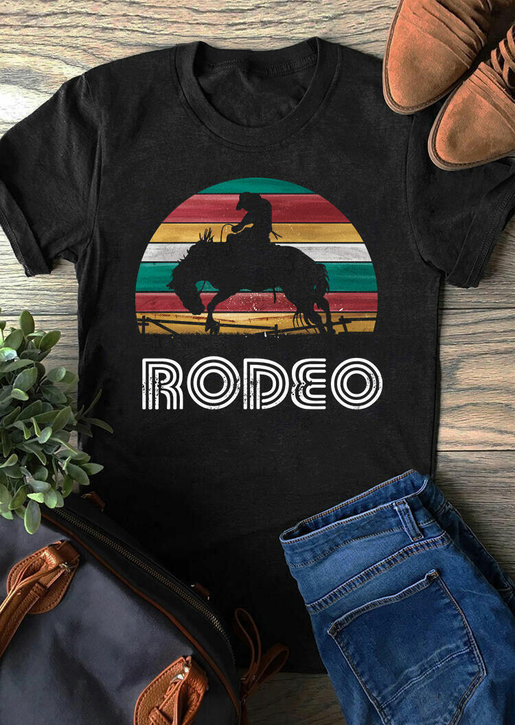 T-shirts Tees Rainbow Cowboy Rodeo T-Shirt Tee in Black. Size: M,3XL