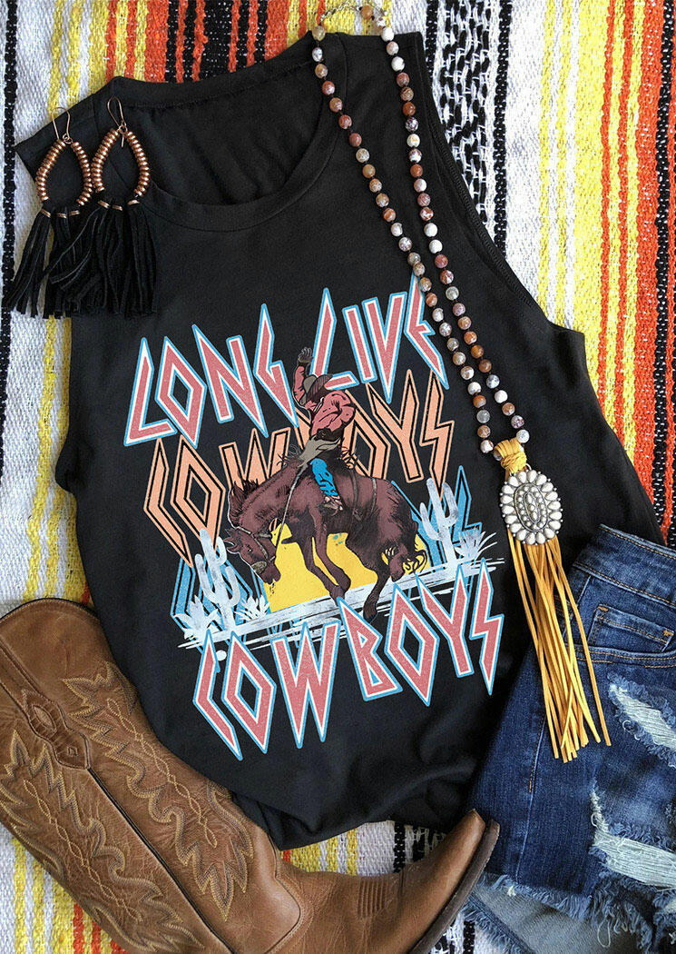 

Tank Tops Long Live Cowboys Cactus Tank in Black. Size