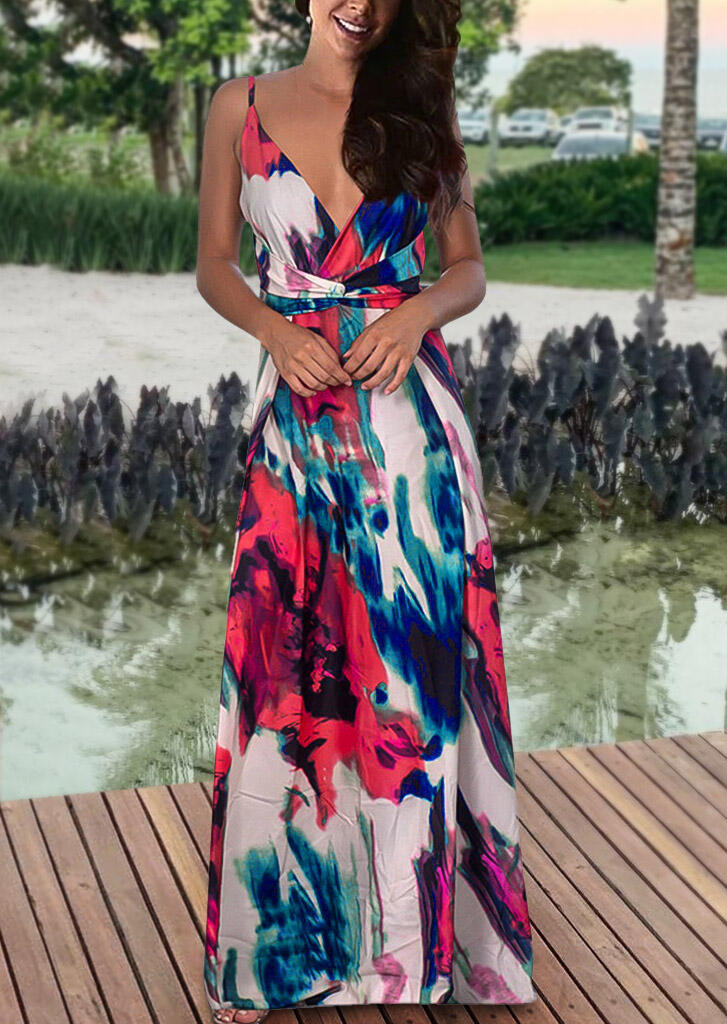 

Maxi Dresses Tie Dye Open Back Spaghetti Strap Maxi Dress in Multicolor. Size