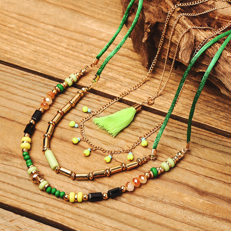 Beading Tassel Multi-Layered Pendant Necklace