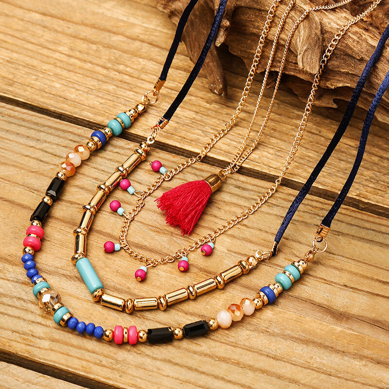 

Necklaces Beading Tassel Multi-Layered Pendant Necklace in Blue. Size