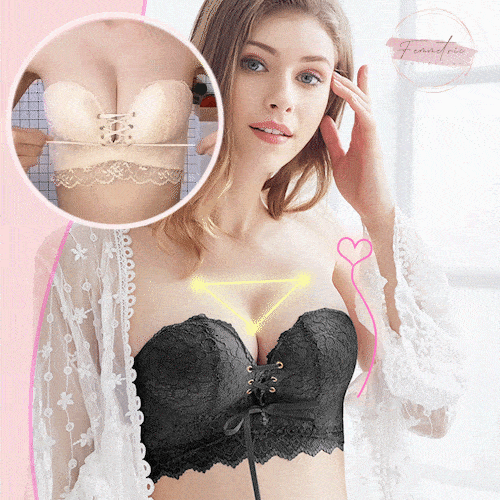 

Bras Removable Strap Lace Drawstring Bra Bandeau in Black. Size