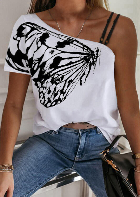 

Butterfly Slash-Neck Blouse without Necklace - White, 475084