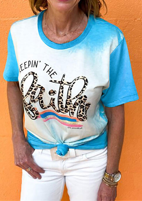 

Tees T-shirts Presale - Keepin' The Faith Leopard Tie Dye T-Shirt Tee - Blue. Size: S,M,,XL