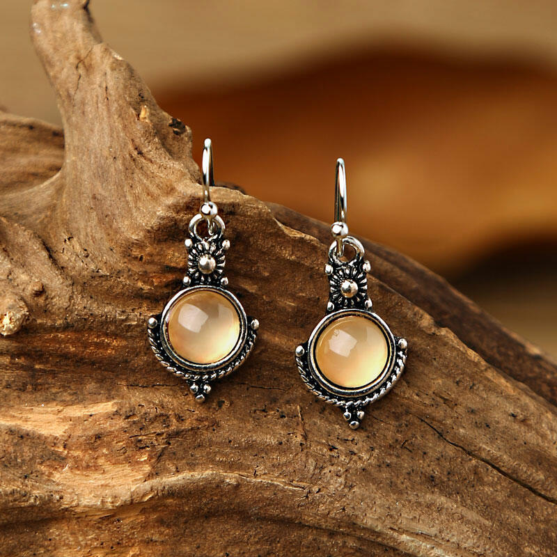 

Vintage Round Stone Pendant Earrings, Silver, 475051