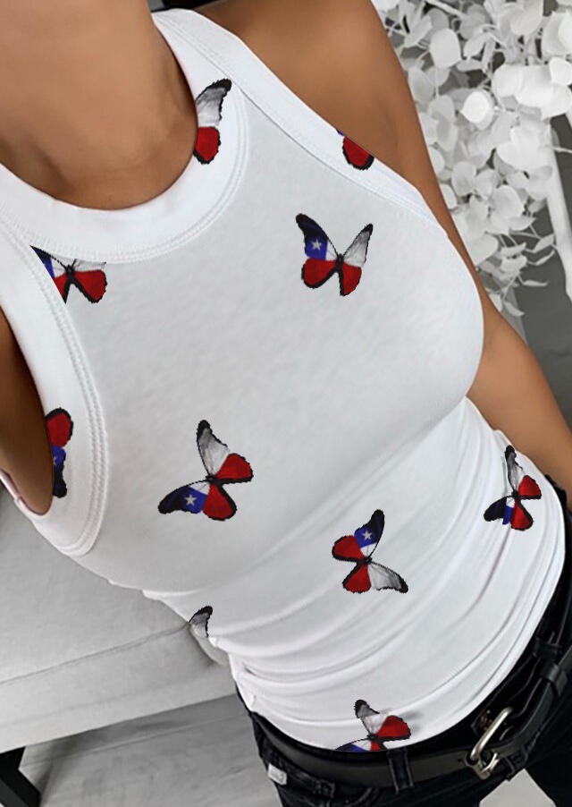 

Butterfly American Flag Star O-Neck Tank - White, 475090