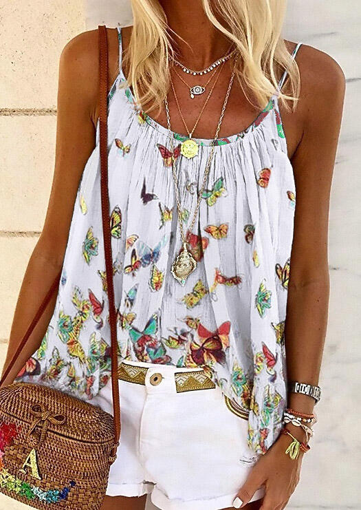 

Tank Tops Butterfly Ruffled Camisole without Necklace in White. Size: M,,XL