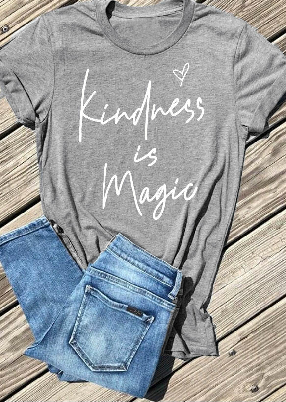 

Tees T-shirts Kindness Is Magic Heart T-Shirt Tee in Gray. Size: M
