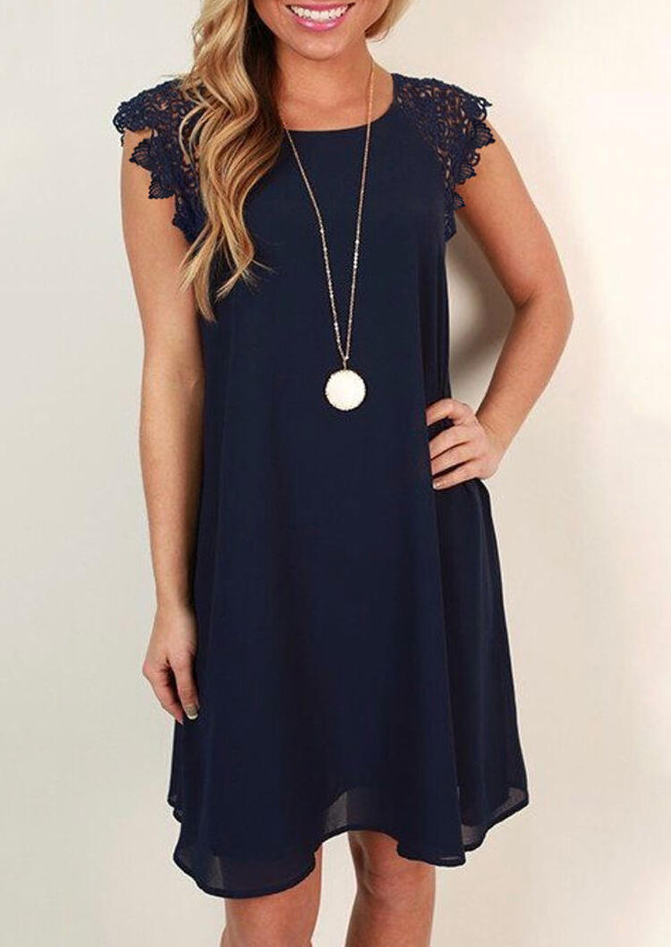 

Mini Dresses Lace Splicing Mini Dress without Necklace in Navy Blue. Size