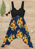 Sunflower Ruffled Splicing Asymmetric Mini Dress