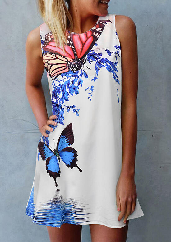 

Mini Dresses Butterfly Floral O-Neck Mini Dress in White. Size