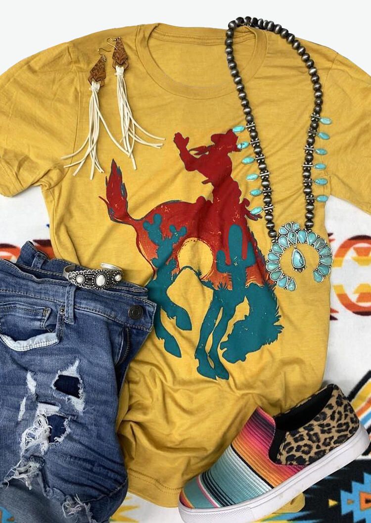

Horse Rodeo Western Cowboy T-Shirt Tee - Yellow, 475333
