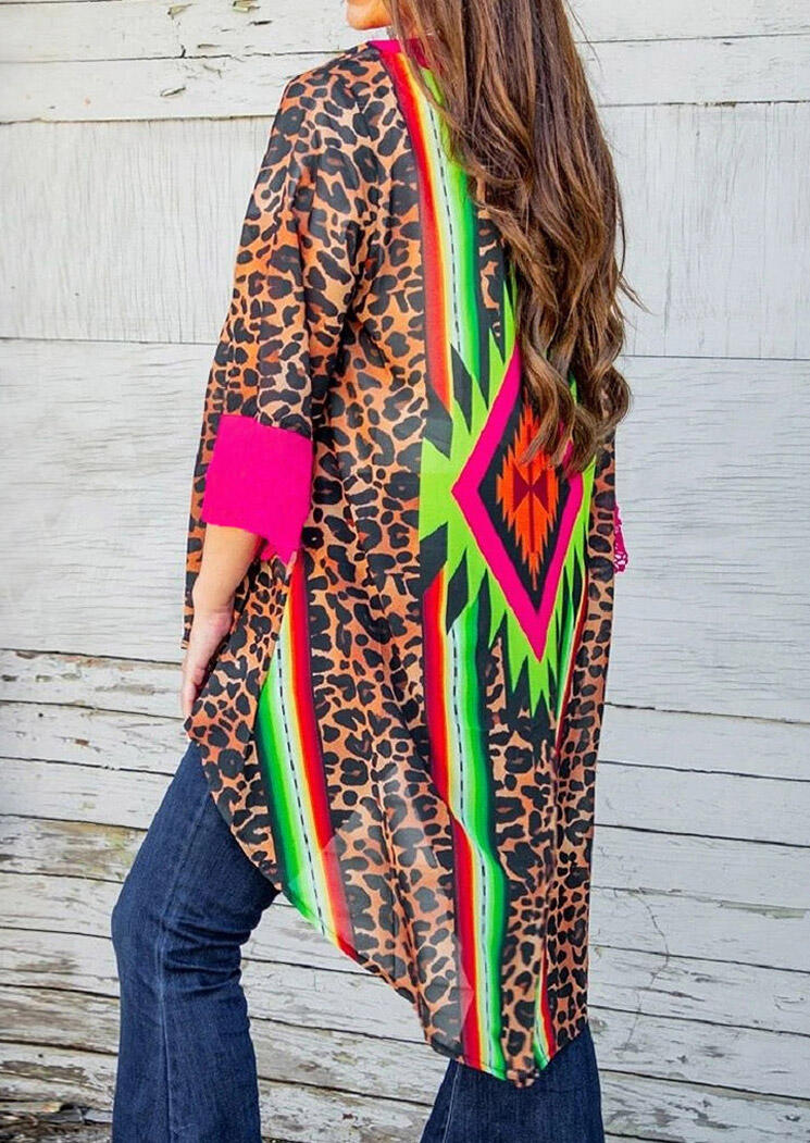 

Presale - Aztec Leopard Splicing Irregular Cardigan, 475429