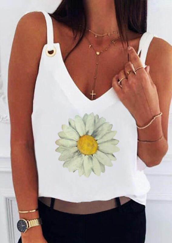 

Daisy Floral V-Neck Camisole without Necklace - White, 475471