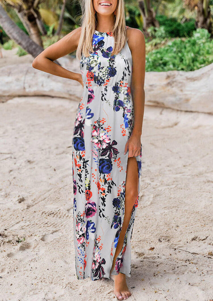 

Floral Slit Tie Maxi Dress, Multicolor, 474987