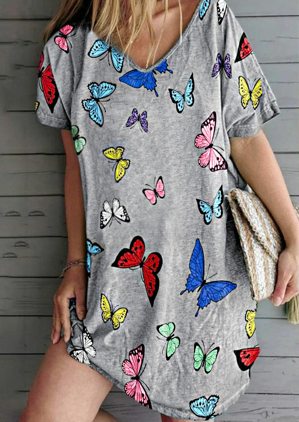 

Mini Dresses Butterfly V-Neck Mini Dress in Gray. Size