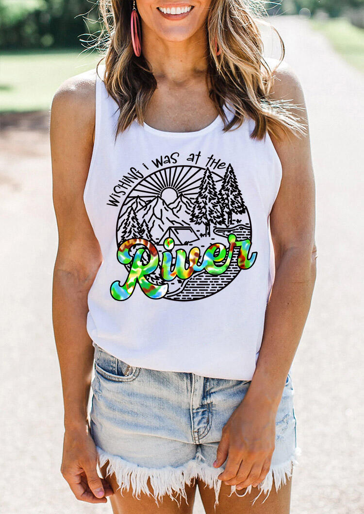 

Tank Tops Wishing I Was At The River Tank in White. Size