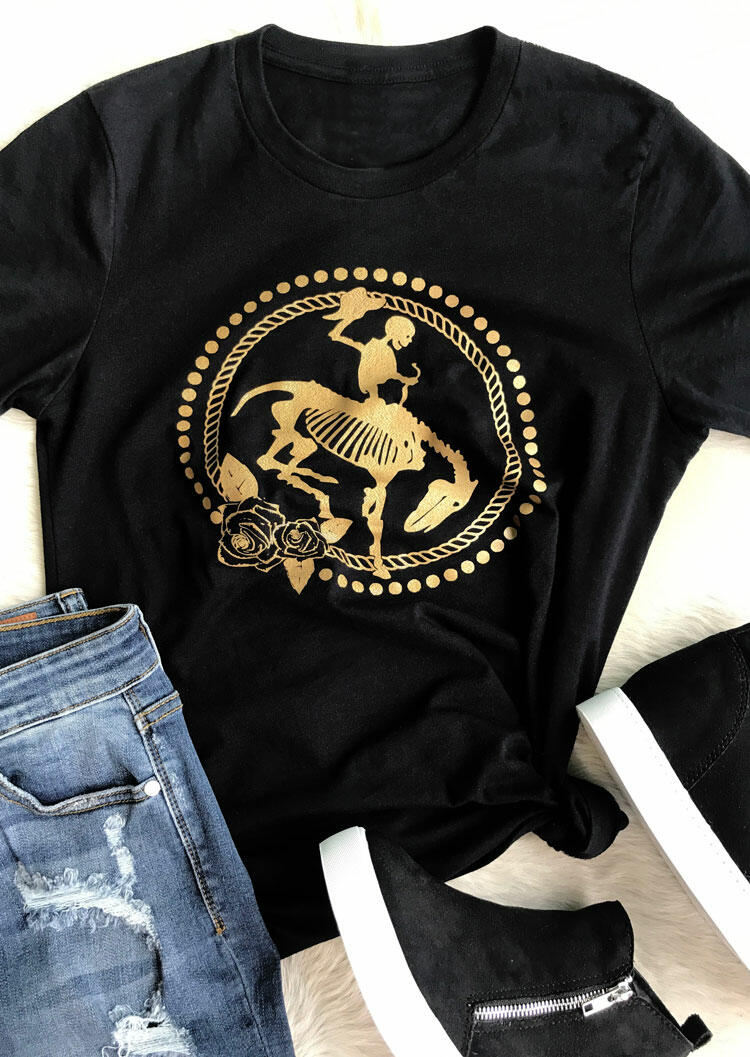 

Tees T-shirts Rose Skeleton Cowboy T-Shirt Tee in Black. Size: M,,XL