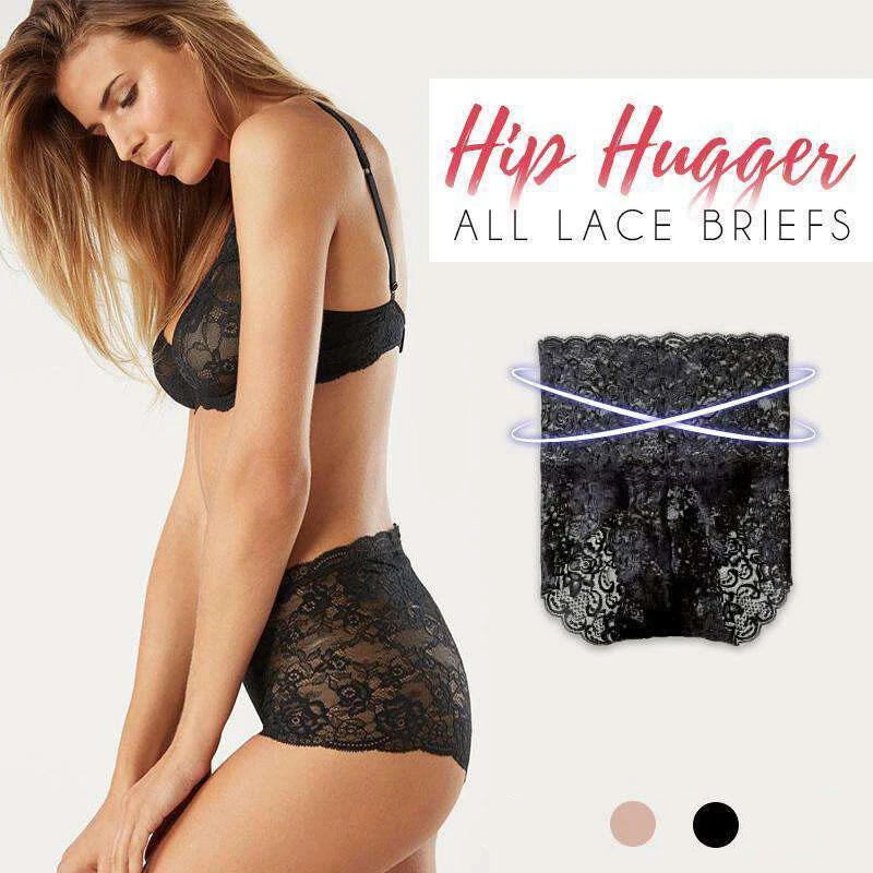 

Lingerie Lace High Waist Stretchy Brief in Black. Size