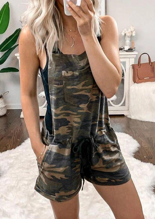 

Camouflage Drawstring Pocket Romper without Necklace, 475498