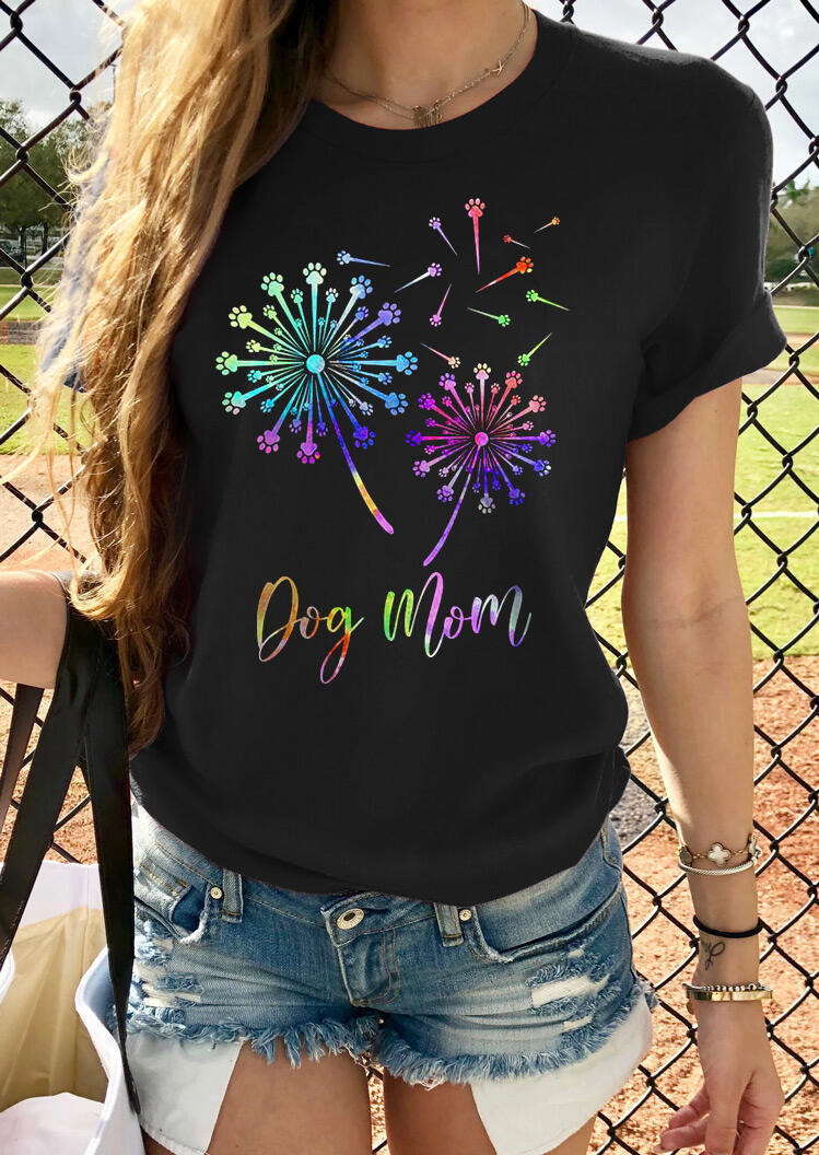 

Tees T-shirts Presale - Dog Mom Gradient Color Dandelion T-Shirt Tee without Necklace - Black. Size: S,M,,XL