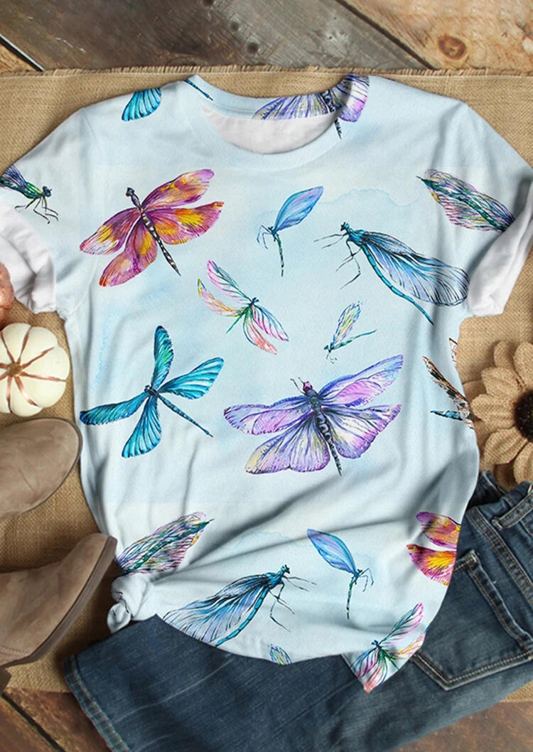 

Presale - Dragonfly O-Neck T-Shirt Tee - Light Blue, Lightblue, 475571