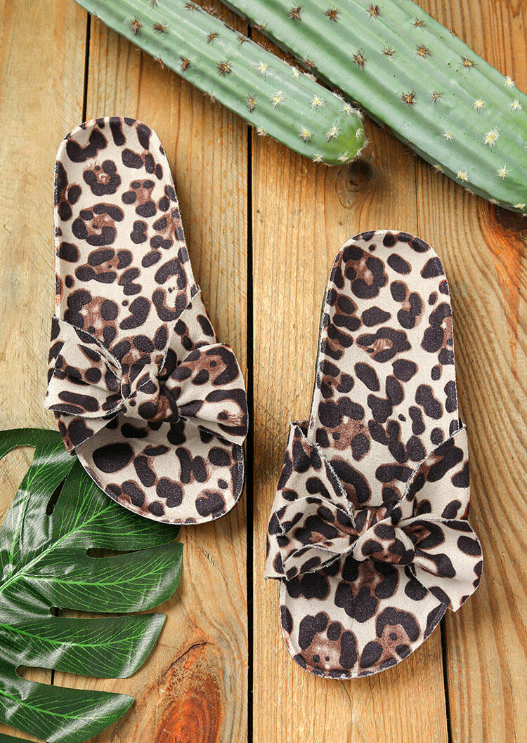 

Leopard Bowknot Round Toe Slippers, 475466