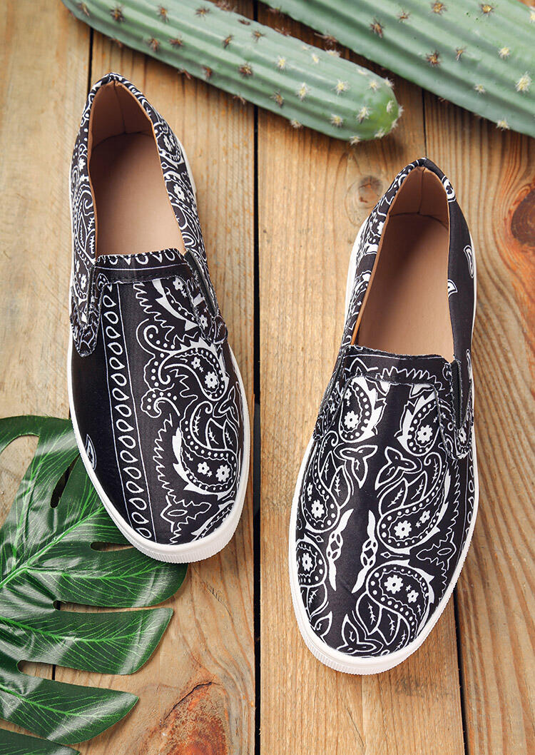 

Paisley Ethnic Slip On Flat Sneakers, Black, 475495