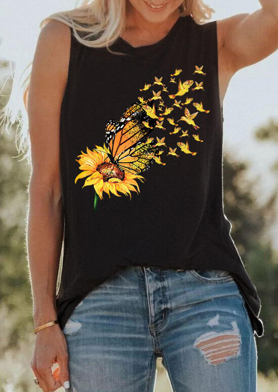 

Sunflower Butterfly Casual Tank - Black, 475569