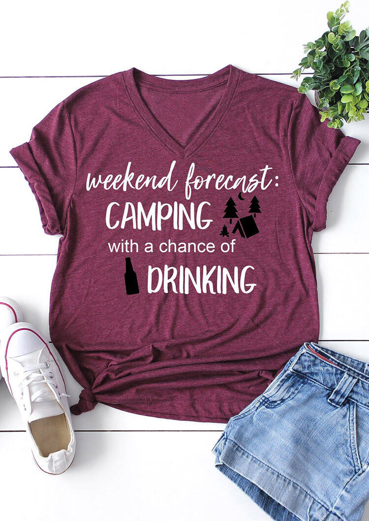

Weekend Forecast Camping With A Chance Of Drinking T-Shirt Tee - Plum, 475696