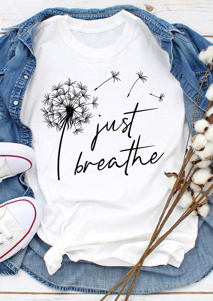 Just Breathe Dandelion T-Shirt Tee - White