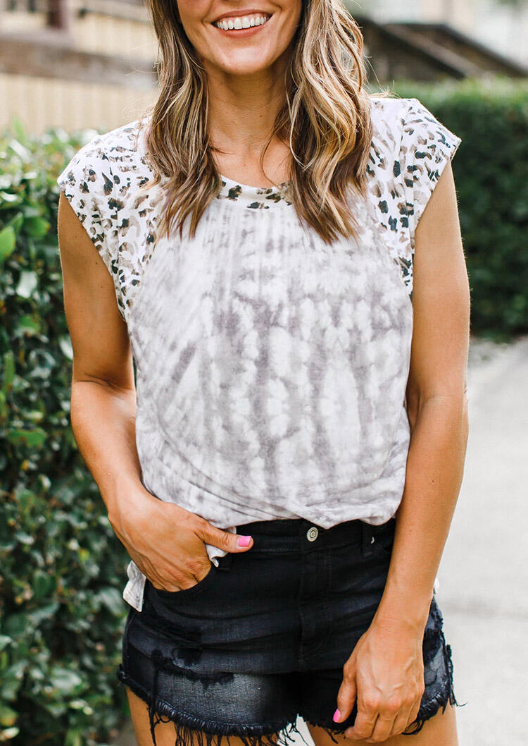 

Leopard Slit Cap Sleeve T-Shirt Tee - Gray, 475800