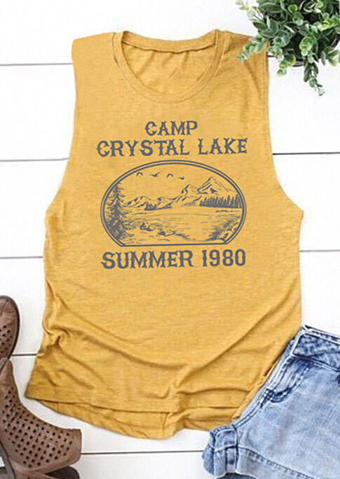 

Tank Tops Camp Crystal Lake Summer 1980 Tank in Yellow. Size