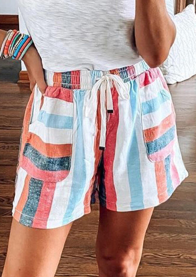 

Striped Pocket Tie Drawstring Shorts, Multicolor, 475825