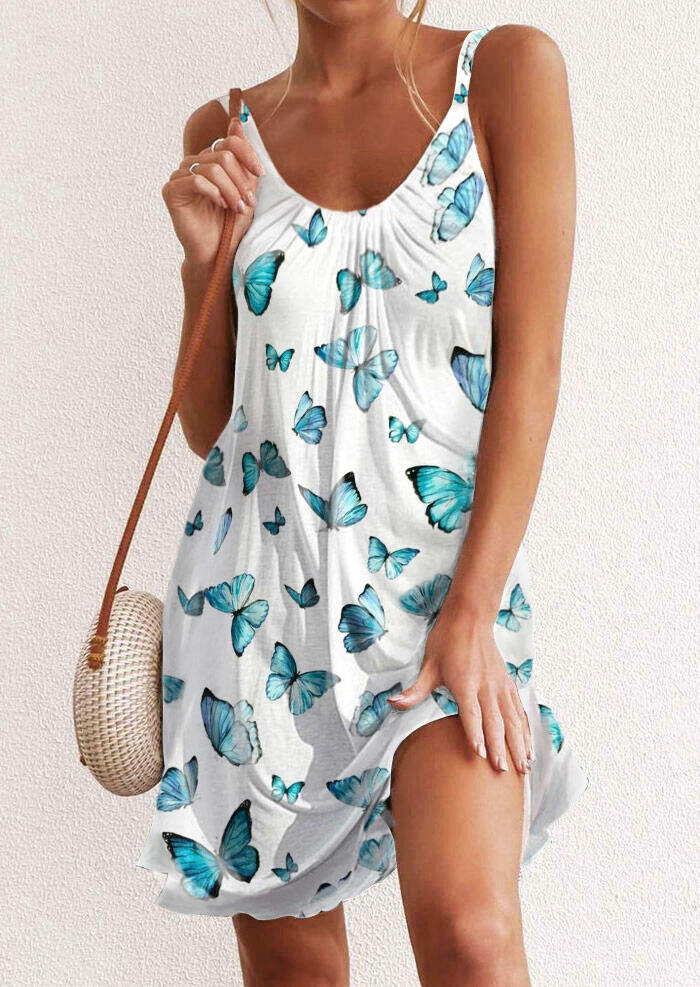 

Mini Dresses Butterfly Ruffled Spaghetti Strap Mini Dress - White. Size: S,M,,XL
