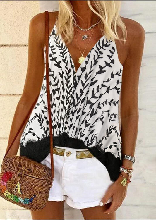 

Leaf V-Neck Camisole without Necklace - Black, 475692