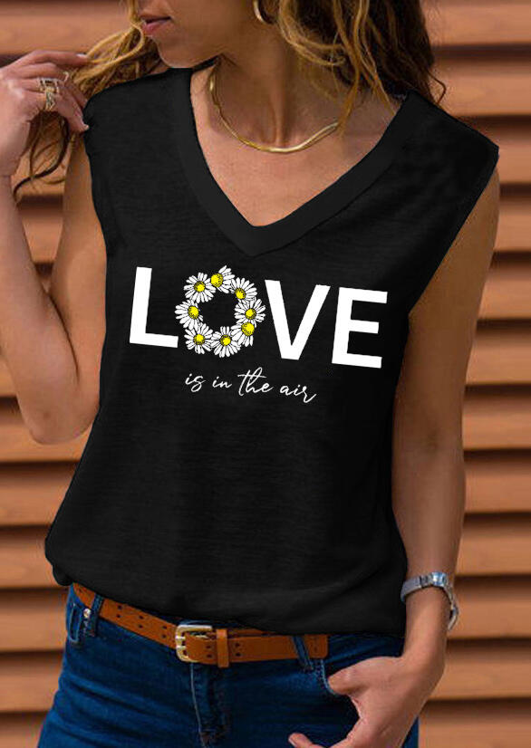 

Daisy Floral Love Is In The Air Tank without Necklace - Black, 475950