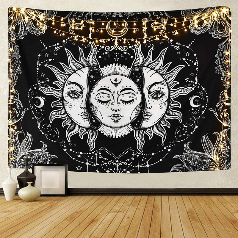 

Blankets & Tapestries Presale - Sun And Moon Wall Hanging Tapestry without LED Light Strip. Size, Black