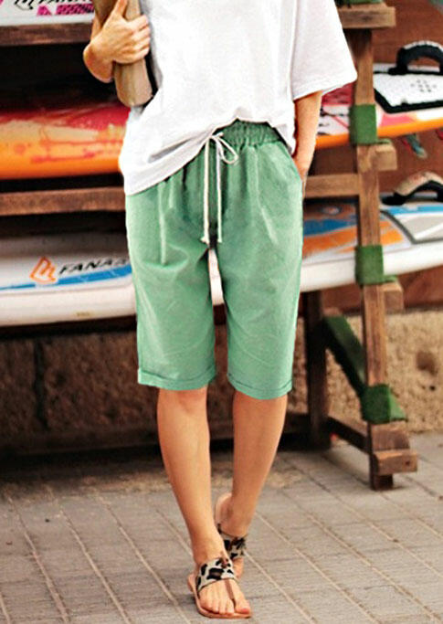 

Shorts Drawstring Tie Pocket Casual Shorts in Green. Size