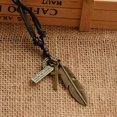

Vintage Cross And Feather Pendant Long Necklace, Gold;silver, 475648