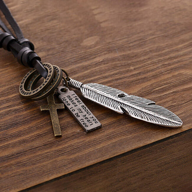 

Necklaces Vintage Cross And Feather Pendant Long Necklace in Gold,Silver. Size