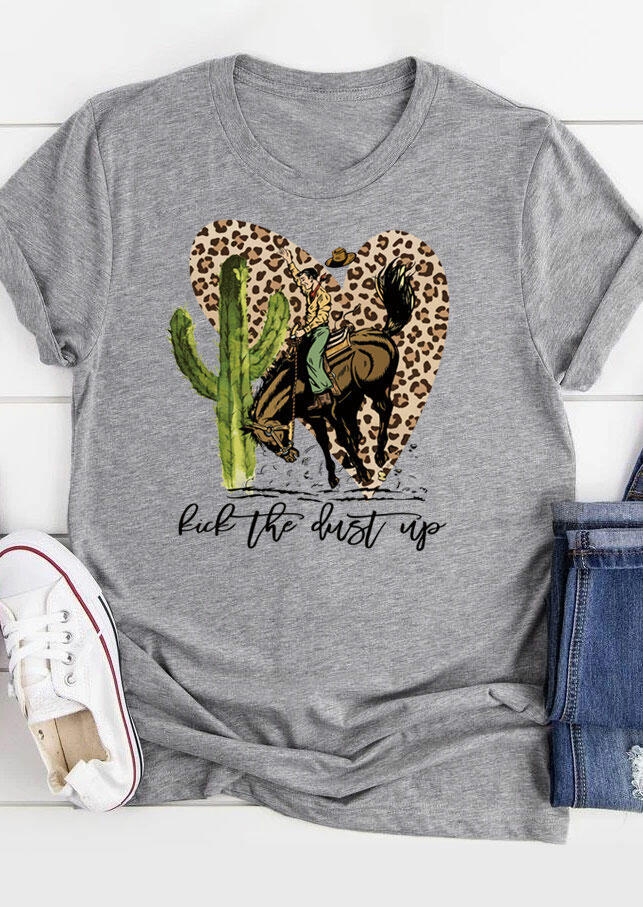 

Leopard Heart Cowboy Cactus Kick The Dust Up T-Shirt Tee - Gray, 475799