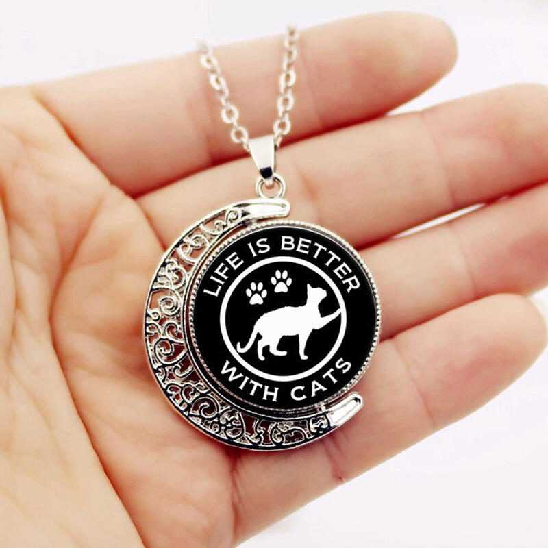 

Necklaces Life Is Better With Cats Hollow Out Pendant Necklace in Silver. Size