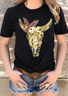 Paisley Floral Steer Skull T-Shirt