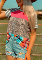 New Style - Leopard Striped Color Block T-Shirt Tee
