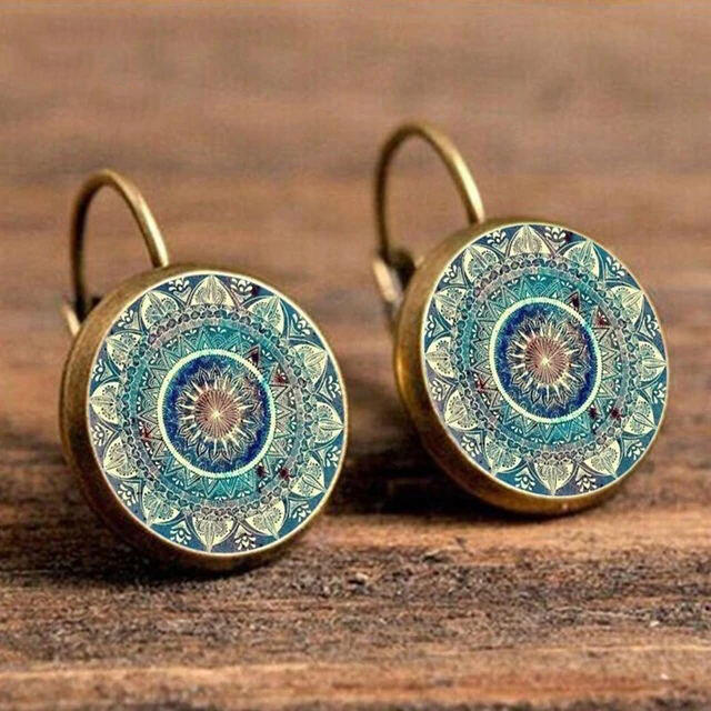 

Earrings Vintage Mandala Floral Stud Earrings in Silver. Size