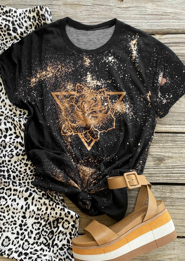 

Tees T-shirts Rose Triangle T-Shirt Tee in Black. Size