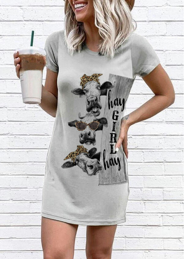 

Hay Girl Hay Leopard Cow Mini Dress - Gray, 476230