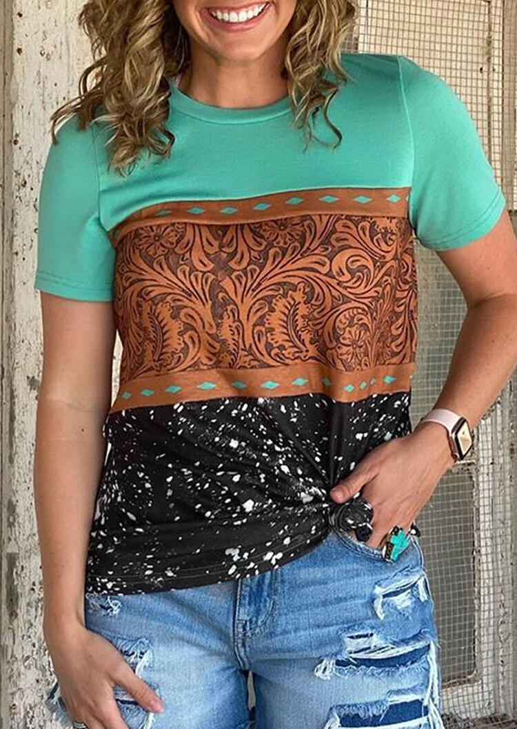 

Buckstitch Starry Sky Splicing T-Shirt Tee, Multicolor, 476272